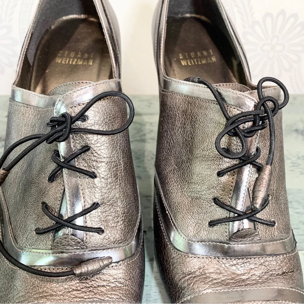 Stuart Weitzman Cavendish Shoes Bronze Tie Heels 8.5 - Picture 6 of 15